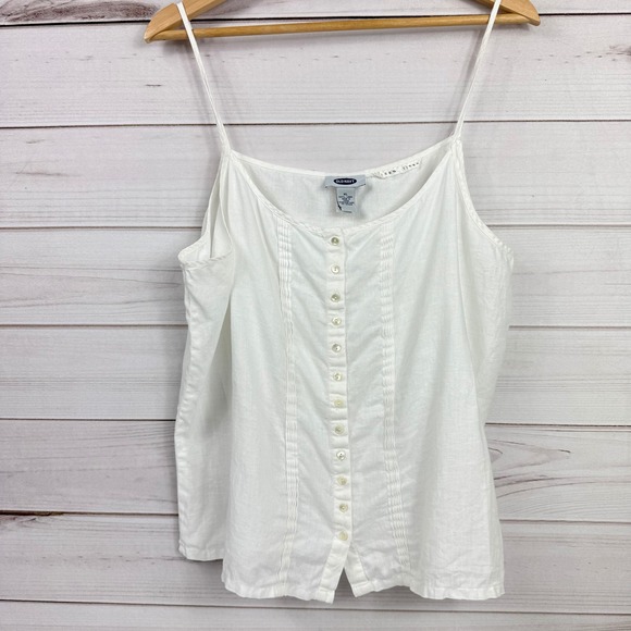 Old Navy Tops - Vintage Old Navy White Linen Button Front Cami Tank Top Women's XL